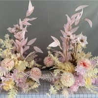 粉+香槟色花球|婚庆花排地排花路引花仿真绢花酒店婚礼布置用品装饰长条挂花道具
