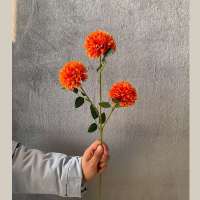 橘色3头蒲公英|仿真橘色婚庆绢花教堂绣球洋牡丹插花材秋红色咖啡色婚礼花排路引