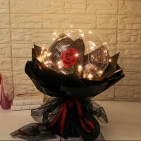 红玫瑰黑纸(带纱) 不带灯|网红气球发光玫瑰花波波球带灯生日礼物花束diy地摊元旦情侣
