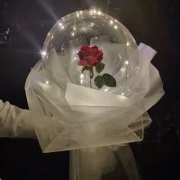 红玫瑰白纸(带纱) 带灯|网红气球发光玫瑰花波波球带灯生日礼物花束diy地摊元旦情侣