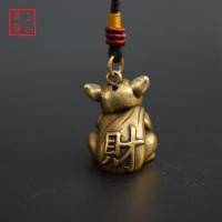 铜器小玩纯铜生肖招财小铜猪背钱袋钥匙扣挂件包包挂饰铜器小饰