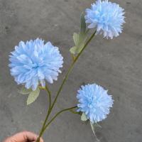 长杆三头球菊十枝|十支装雾霾蓝婚庆绢花路引道具插花装饰婚礼堂配材海洋蓝色仿真花