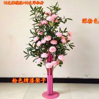 深粉色(10支橄榄枝+10支洋牡丹) 粉色烤漆架子|新款婚庆路引花洋牡丹橄榄枝路引花拱门路引婚礼装饰布景引路花