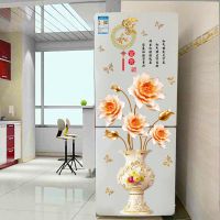 金色花瓶|粘贴画贴纸冰箱家用中国风翻新贴膜装饰厨房创意防水中式两门自