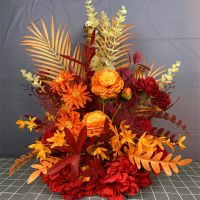 路引花红点橘色|新款婚庆大款地排花仿真绢花成品装饰花排酒店花墙路引花婚礼花艺