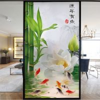款式6 60*120|玻璃贴纸静电贴膜窗户遮光中式山水画厨房客厅推拉移门防晒窗花纸