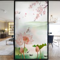款式9 30*60|玻璃贴纸静电贴膜窗户遮光中式山水画厨房客厅推拉移门防晒窗花纸
