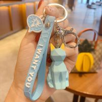 浅蓝小猫 几何家族带绳-OPP袋独立包装|创意卡通情侣几何动物钥匙扣挂件可爱恐龙熊猫汽车包包挂饰小礼品