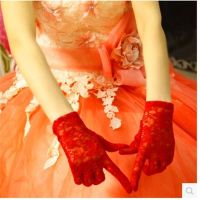 短款蕾丝手套|结婚婚庆用品婚礼大红蒙头纱巾盖头头纱披肩红色手套新娘嫁妆道具