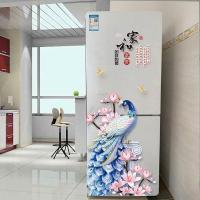 家和花孔雀|中国风冰箱贴纸贴画两门自粘装饰墙贴古典厨房单门家用翻新墙贴画