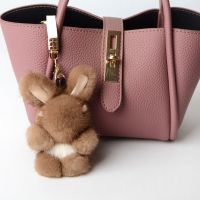 卡其色|水貂毛小兔子包包挂件汽车钥匙扣真皮草挂饰竖耳朵装死兔生日礼物