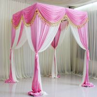 米白+粉色布幔不含其它|新款婚庆场景布置喜亭公主亭许愿亭背景布幔纱幔婚礼花亭方亭装饰