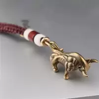 檀木绳+黄铜[公牛]|黄铜牛钥匙扣挂件招财辟邪复古纯黄铜生肖牛钥匙链挂饰礼品