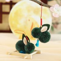 毛线玉兔-石青绿|新品億人 新款创意小兔子钥匙扣挂饰手机铃铛挂件可爱毛绒妇女节