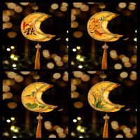 月亮木框灯笼-[图案随机]|中秋节灯笼diy手工自制材料包 创意花草木制灯笼儿童发光手提宫灯