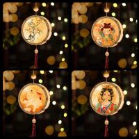 圆形木框灯笼-[图案随机]|中秋节灯笼diy手工自制材料包 创意花草木制灯笼儿童发光手提宫灯