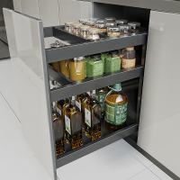 厨房调味拉篮双层抽屉式三层藤印象立式厨柜推拉窄橱柜内置调料篮置物架