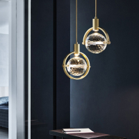 北欧轻奢卧室床头灯简约个性单头创意橱窗吧台水晶钻石小吊灯