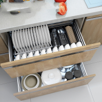 拉篮厨房橱柜不锈钢304抽屉式藤印象碗架沥水架双层碗篮内柜拉蓝置物架