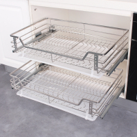 厨房橱柜拉篮304不锈钢藤印象双层缓冲阻尼抽屉式碗碟篮厨柜调味架内置