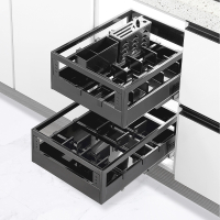 厨房不锈钢抽屉拉蓝藤印象缓冲双层调味料拉篮开门橱柜内收纳置物碗碟架