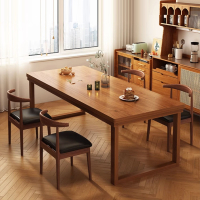 藤印象木餐桌家用小户型长方形租房吃饭桌子北欧简约商用餐桌椅组合