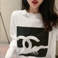 网红同款2021春秋季新款潮字母印花长袖t恤女休闲闺蜜情侣款ins潮