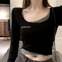 ins超火秋冬长袖t恤打底衫女紧身内搭外穿设计感短款上衣配高腰裤