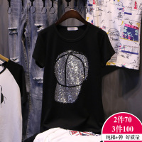 带钻t恤女 镶钻短袖纯棉简约打底衫2021夏装新款休闲百搭烫钻女装