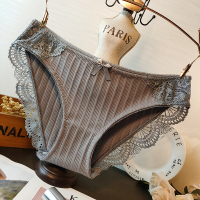 日系简约舒适竖条棉质面料性感蕾丝边女生三角内裤