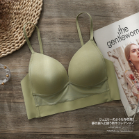 出口日本舒适文胸吊带一体背心式薄款细肩带内衣女光面无痕无钢圈