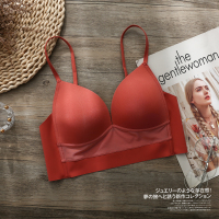 出口日本舒适文胸吊带一体背心式薄款细肩带内衣女光面无痕无钢圈