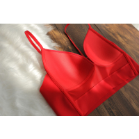 出口日本舒适文胸吊带一体背心式薄款细肩带内衣女光面无痕无钢圈