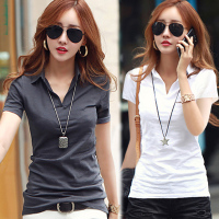 t恤女短袖有带领子女士2021夏装新款翻领polo衫修身纯棉v领上衣潮