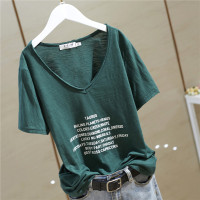 纯棉字母印花t恤女短袖2020年夏装半袖韩版宽松显瘦v领上衣ins潮