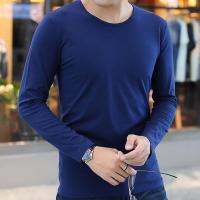 长袖t恤男士圆领薄款打底衫秋季衣服上衣纯色白色男装修身秋衣潮