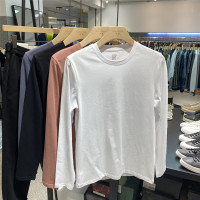 男士长袖t恤纯棉秋季新款日常男装内搭青少年圆领亮色打底衫上衣