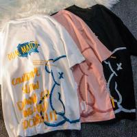 小熊短袖t恤女生宽松bf风原宿半袖日系复古内搭短t情侣装