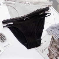 纯棉内裤女日系少女棉质简约性感镂空蕾丝绑带系带低腰包臀三角裤