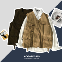 日系复古工装马甲女宽松大码潮ins原宿休闲春秋背心外穿上衣外套