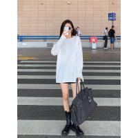 白色长袖t恤女2021春秋基础打底衫内搭韩版宽松中长款上衣