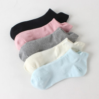 女士纯棉低帮短袜 学生四季跑步运动船袜春秋款防臭白色黑色袜子