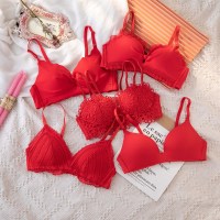 属牛红色内衣内裤套装本命年女结婚新娘小胸聚拢无钢圈文胸罩性感