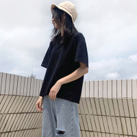 纯色短袖春夏季黑色纯棉t恤女上衣宽松韩版学生半袖网红超火ins潮
