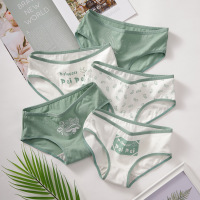 5条装内裤女士纯棉裆大码中腰日系卡通少女生可爱三角短裤