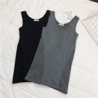 小背心女螺纹弹力工字背心无袖吊带内搭运动打底衫纽扣显瘦薄款