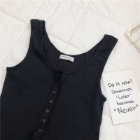 小背心女螺纹弹力工字背心无袖吊带内搭运动打底衫纽扣显瘦薄款