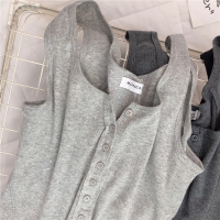 小背心女螺纹弹力工字背心无袖吊带内搭运动打底衫纽扣显瘦薄款