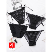4条装奢华蕾丝内裤女性感黑色透明诱惑镂空火辣低腰三角少女内裤