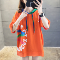 2021夏装新款超大码胖mm带帽短袖卫衣女薄款宽松纯棉上衣女t恤潮